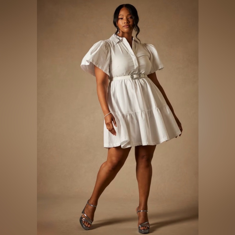 NWT Bridal by ELOQUII White Exaggerated Short Sleeve Button Dress Size 18